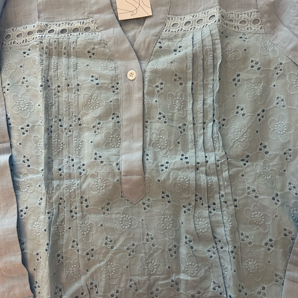 Elegant Lace Embroidered Blouse - Light Blue